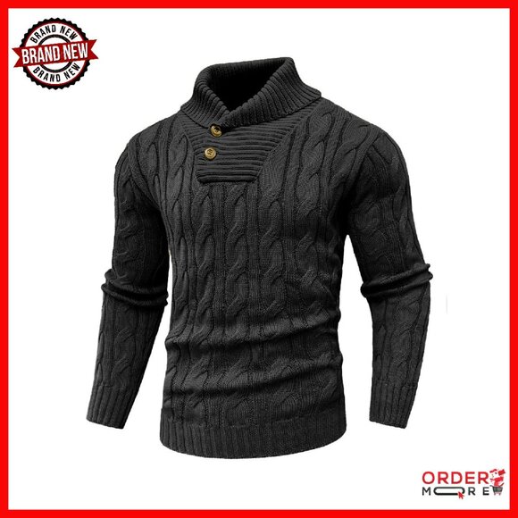 Men's Cable Knit Turtleneck Sweater Fisherman Style Pullover Lightweight